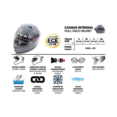 Casque intégral FRV gris (taille S à XL)