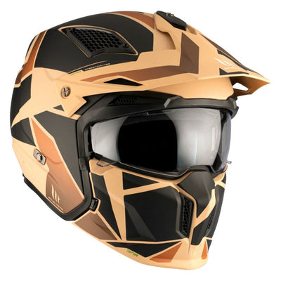 CASQUE TRIAL MT STREETFIGHTER SV P1R NOIR/SABLE MAT  SIMPLE ECRAN TRANSPARENT TRANSFORMABLE AVEC MENTONNIERE AMOVIBLE