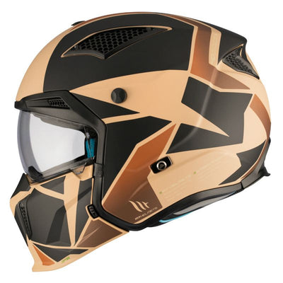 CASQUE TRIAL MT STREETFIGHTER SV P1R NOIR/SABLE MAT  SIMPLE ECRAN TRANSPARENT TRANSFORMABLE AVEC MENTONNIERE AMOVIBLE