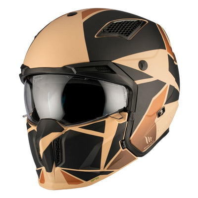 CASQUE TRIAL MT STREETFIGHTER SV P1R NOIR/SABLE MAT  SIMPLE ECRAN TRANSPARENT TRANSFORMABLE AVEC MENTONNIERE AMOVIBLE