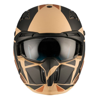CASQUE TRIAL MT STREETFIGHTER SV P1R NOIR/SABLE MAT  SIMPLE ECRAN TRANSPARENT TRANSFORMABLE AVEC MENTONNIERE AMOVIBLE