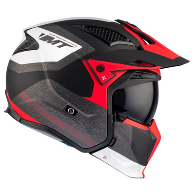 CASQUE TRIAL MT STREETFIGHTER SV TOTEM B15 GRIS/ROUGE MAT  SIMPLE ECRAN DARK TRANSFORMABLE AVEC MENTONNIERE AMOVIBLE