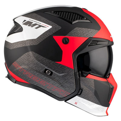 CASQUE TRIAL MT STREETFIGHTER SV TOTEM B15 GRIS/ROUGE MAT  SIMPLE ECRAN DARK TRANSFORMABLE AVEC MENTONNIERE AMOVIBLE