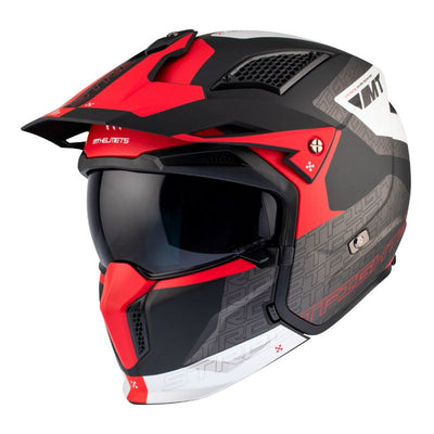 CASQUE TRIAL MT STREETFIGHTER SV TOTEM B15 GRIS/ROUGE MAT  SIMPLE ECRAN DARK TRANSFORMABLE AVEC MENTONNIERE AMOVIBLE