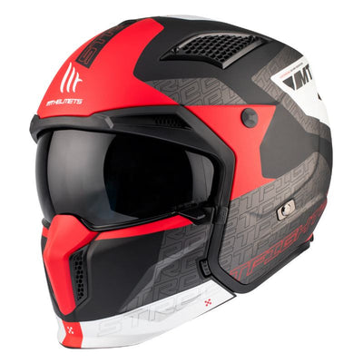 CASQUE TRIAL MT STREETFIGHTER SV TOTEM B15 GRIS/ROUGE MAT  SIMPLE ECRAN DARK TRANSFORMABLE AVEC MENTONNIERE AMOVIBLE