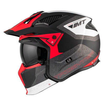 CASQUE TRIAL MT STREETFIGHTER SV TOTEM B15 GRIS/ROUGE MAT  SIMPLE ECRAN DARK TRANSFORMABLE AVEC MENTONNIERE AMOVIBLE