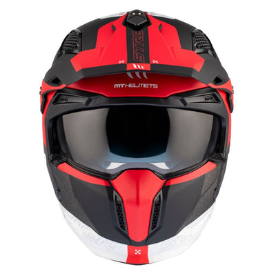 CASQUE TRIAL MT STREETFIGHTER SV TOTEM B15 GRIS/ROUGE MAT  SIMPLE ECRAN DARK TRANSFORMABLE AVEC MENTONNIERE AMOVIBLE