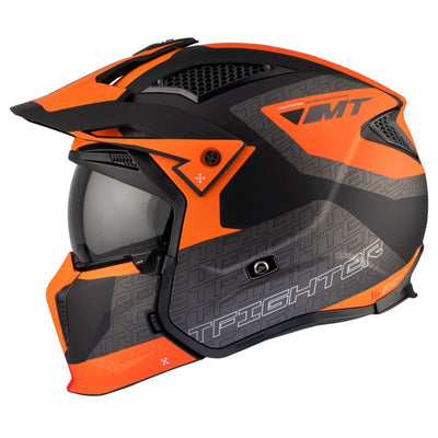 CASQUE TRIAL MT STREETFIGHTER SV TOTEM B4 GRIS/ORANGE MAT SIMPLE ECRAN DARK TRANSFORMABLE AVEC MENTONNIERE AMOVIBLE