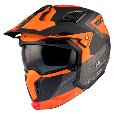 CASQUE TRIAL MT STREETFIGHTER SV TOTEM B4 GRIS/ORANGE MAT SIMPLE ECRAN DARK TRANSFORMABLE AVEC MENTONNIERE AMOVIBLE