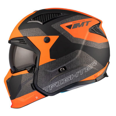 CASQUE TRIAL MT STREETFIGHTER SV TOTEM B4 GRIS/ORANGE MAT SIMPLE ECRAN DARK TRANSFORMABLE AVEC MENTONNIERE AMOVIBLE