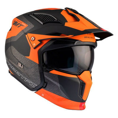 CASQUE TRIAL MT STREETFIGHTER SV TOTEM B4 GRIS/ORANGE MAT SIMPLE ECRAN DARK TRANSFORMABLE AVEC MENTONNIERE AMOVIBLE