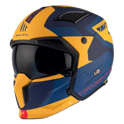 CASQUE TRIAL MT STREETFIGHTER SV TOTEM C3 BLEU/JAUNE MAT SIMPLE ECRAN TRANSPARENT TRANSFORMABLE AVEC MENTONNIERE AMOVIBLE