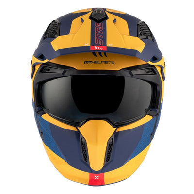 CASQUE TRIAL MT STREETFIGHTER SV TOTEM C3 BLEU/JAUNE MAT SIMPLE ECRAN TRANSPARENT TRANSFORMABLE AVEC MENTONNIERE AMOVIBLE