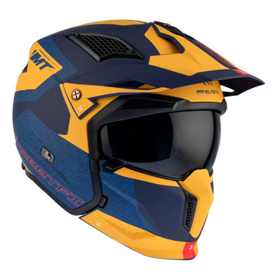 CASQUE TRIAL MT STREETFIGHTER SV TOTEM C3 BLEU/JAUNE MAT SIMPLE ECRAN TRANSPARENT TRANSFORMABLE AVEC MENTONNIERE AMOVIBLE