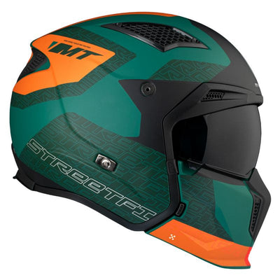 CASQUE TRIAL MT STREETFIGHTER SV TOTEM C6 VERT/ORANGE MAT  SIMPLE ECRAN DARK TRANSFORMABLE AVEC MENTONNIERE AMOVIBLE