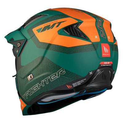CASQUE TRIAL MT STREETFIGHTER SV TOTEM C6 VERT/ORANGE MAT  SIMPLE ECRAN DARK TRANSFORMABLE AVEC MENTONNIERE AMOVIBLE