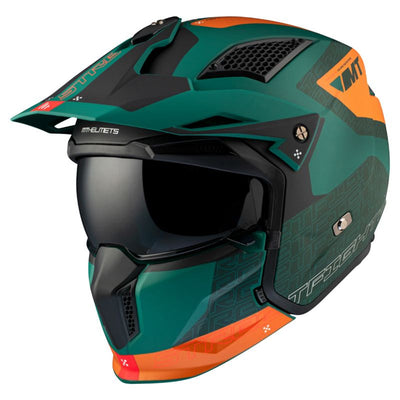 CASQUE TRIAL MT STREETFIGHTER SV TOTEM C6 VERT/ORANGE MAT  SIMPLE ECRAN DARK TRANSFORMABLE AVEC MENTONNIERE AMOVIBLE
