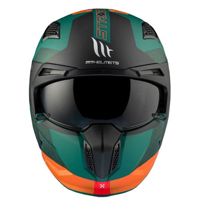 CASQUE TRIAL MT STREETFIGHTER SV TOTEM C6 VERT/ORANGE MAT  SIMPLE ECRAN DARK TRANSFORMABLE AVEC MENTONNIERE AMOVIBLE