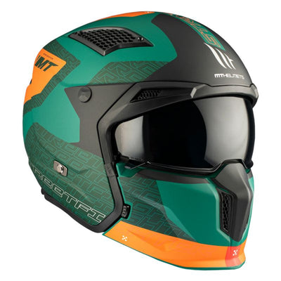 CASQUE TRIAL MT STREETFIGHTER SV TOTEM C6 VERT/ORANGE MAT  SIMPLE ECRAN DARK TRANSFORMABLE AVEC MENTONNIERE AMOVIBLE