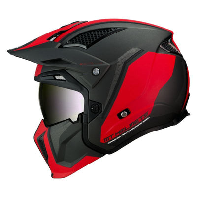 CASQUE TRIAL MT STREETFIGHTER SV TWIN C5 NOIR MAT/ROUGE  SIMPLE ECRAN TRANSPARENT TRANSFORMABLE AVEC MENTONNIERE AMOVIBLE