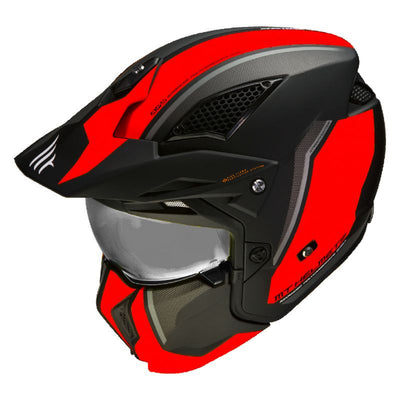 CASQUE TRIAL MT STREETFIGHTER SV TWIN C5 NOIR MAT/ROUGE  SIMPLE ECRAN TRANSPARENT TRANSFORMABLE AVEC MENTONNIERE AMOVIBLE